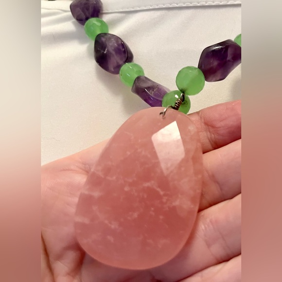 Gemstone 925 necklace 15” to 18” plus 2” pink stone jewelry - Picture 7 of 12